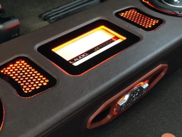 Check out this killer Ford King Ranch MTI custom enclosure outfitted with two  10tw3 subs and a JD 1000/1 amplifiers. This killer build jams and is completely contained under the seat with the integrated amp rack. - Image 3