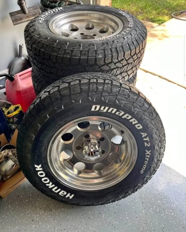 1967_1979 f100 and f150 trucks will fit these tires. The tires are new including center caps 5x5.5 bolt pattern