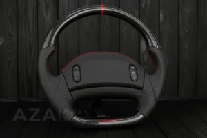 Steering wheel Ford F150 Lightning /F250/F350/Bronco 1992-1996 Custom Flat bottom Carbon/Perforated leather/ Red