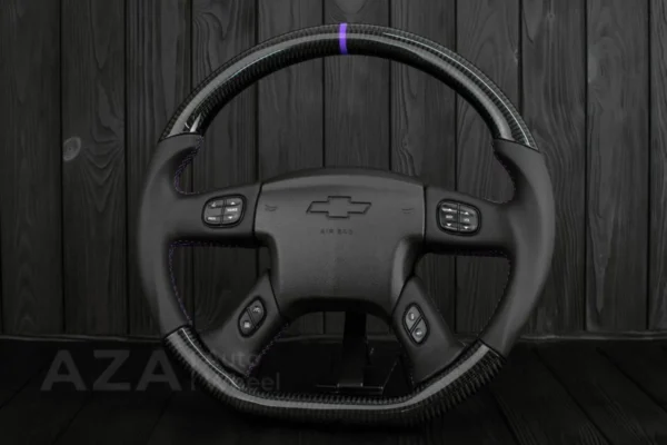 Steering wheel 2003+ GM Silverado, Yukon, Sierra, H2, Trailblazer Carbon fiber/Napa/Purple details